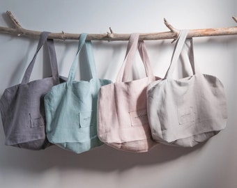 Linen Tote Bag, Light Grey Linen Tote Bag, Canvas Tote Bag, Linen Beach Bag, Big Linen Shopping Tote, Large Linen Bag