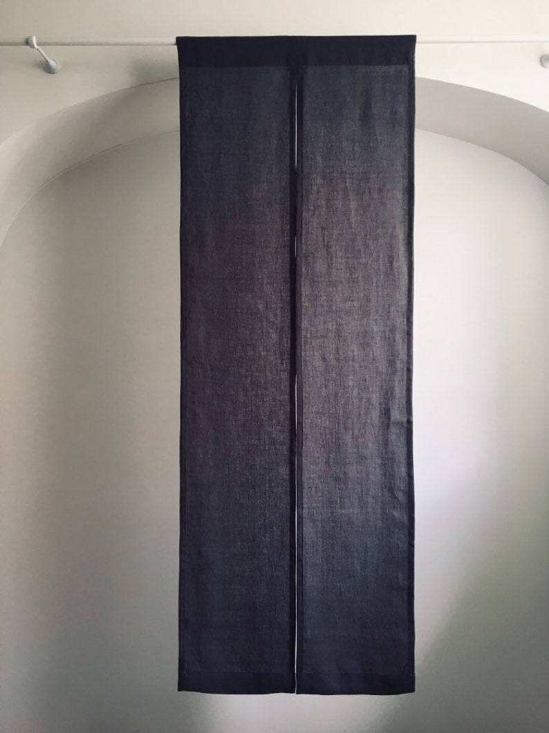 Linen Noren in Dark Color, Door Curtain in Simple Style, Linen Japan Noren, Doorway Curtain Made From Linen, Navy Noren Curtain, image 1