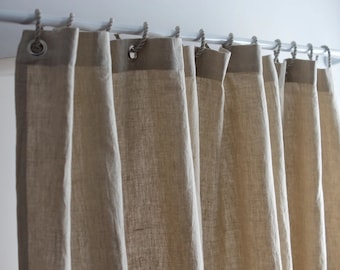 Linen Shower Curtain in Natural Color, Linen Shower Curtain 61" x 71"/180 cm, Natural, Bathroom Curtain Panel Ready to Ship, Curtain Rings