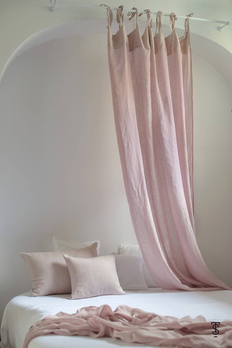 Ivory Linen Canopy Bed Tie Top Linen Curtain Canopy Bed Etsy