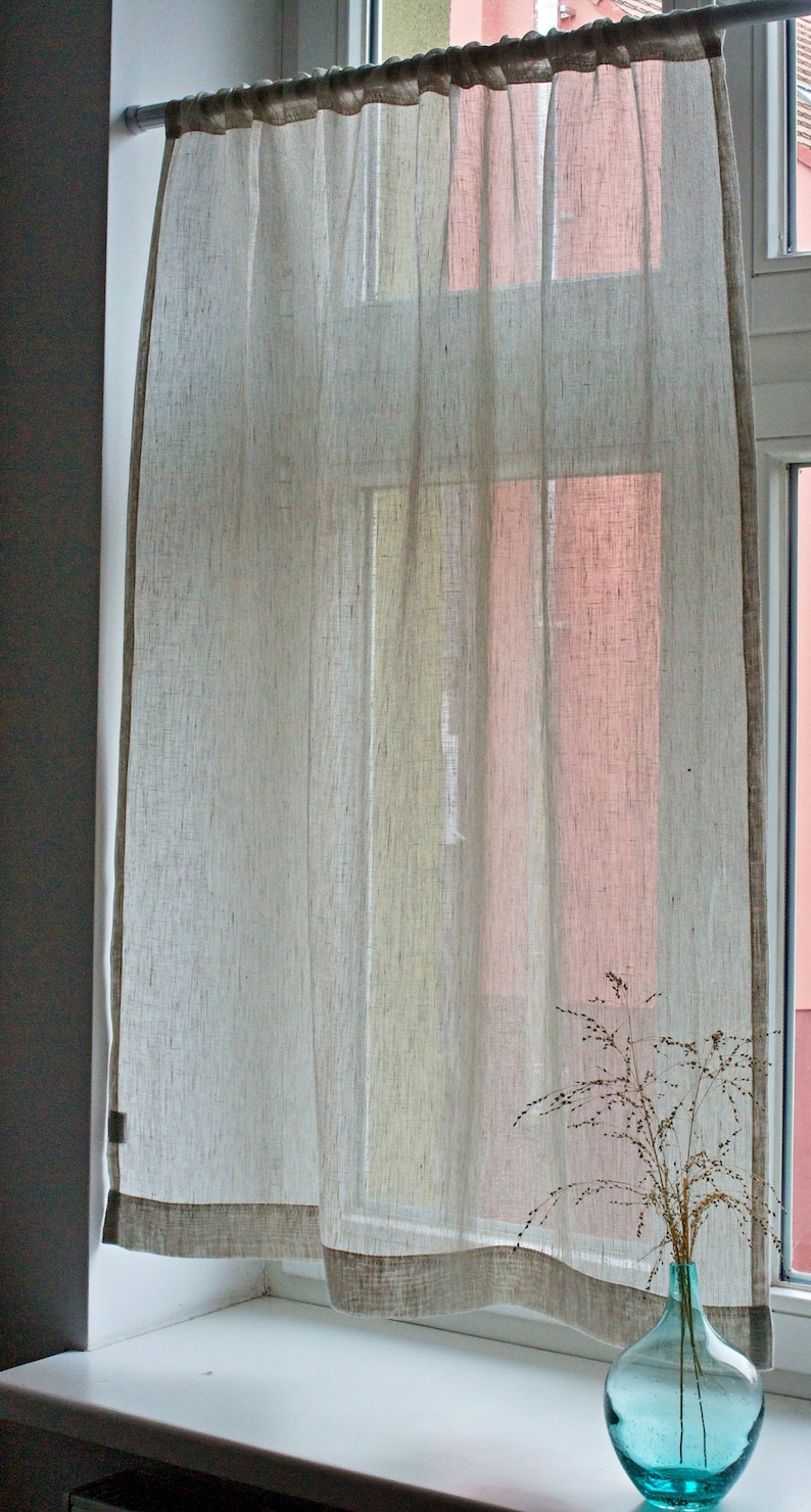 Linen Cafe Curtain Sheer Linen Kitchen Curtain Oatmeal Linen Etsy