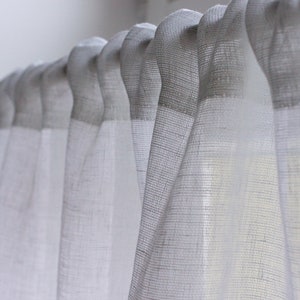 White Linen Cafe Curtain: Bohemian Kitchen Window Panel