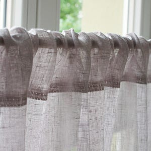 Linen Cafe Curtain for Kitchen, Sheer Linen Cafe Curtains, Rod Pocket Kitchen Curtains, Grey Linen Cafe Curtains, Cafe Curtains for Bedroom