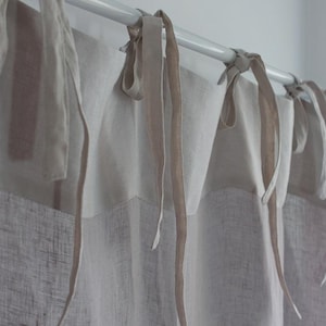 Leinenvorhänge in hellgrauer Farbe, Boho Vorhänge, Leinenvorhänge zum Binden, Schiere Leinenfenstervorhänge, Benutzerdefinierte Vorhänge, rustikale Tafel