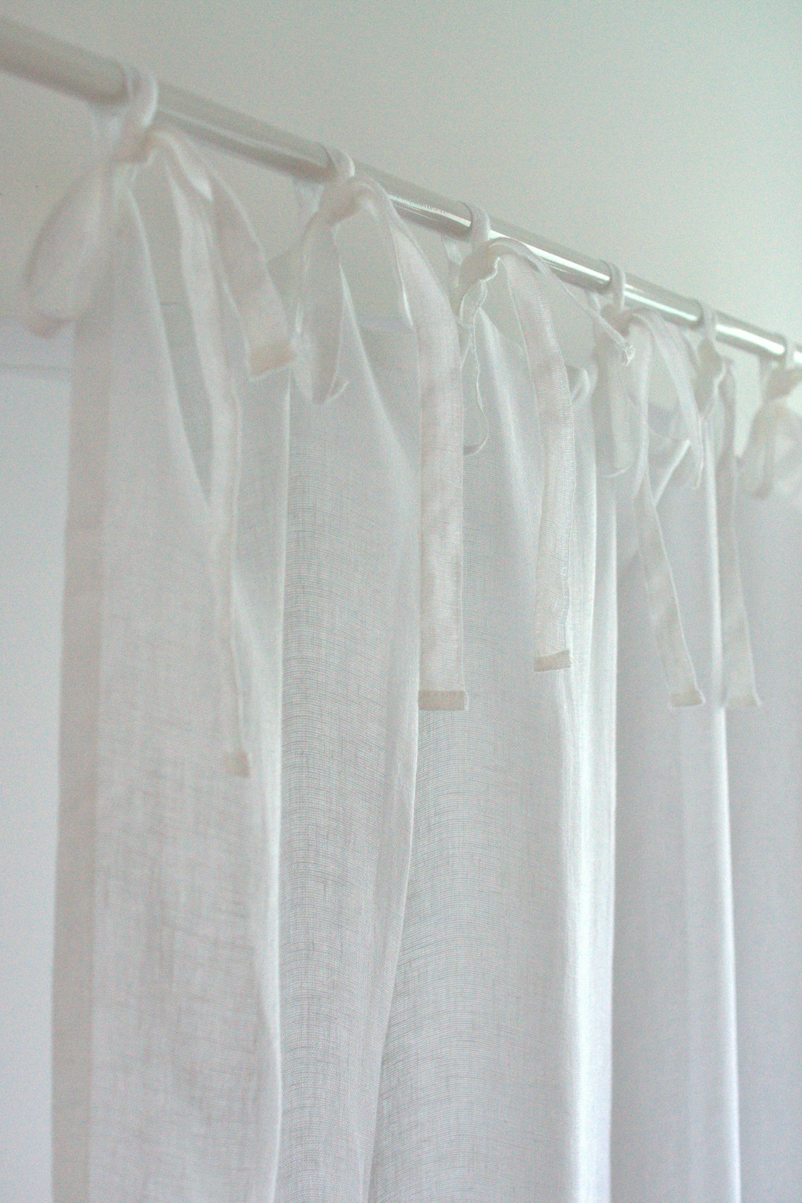 White Sheer Linen Curtain Panel Tie Top Linen Curtain Linen Etsy