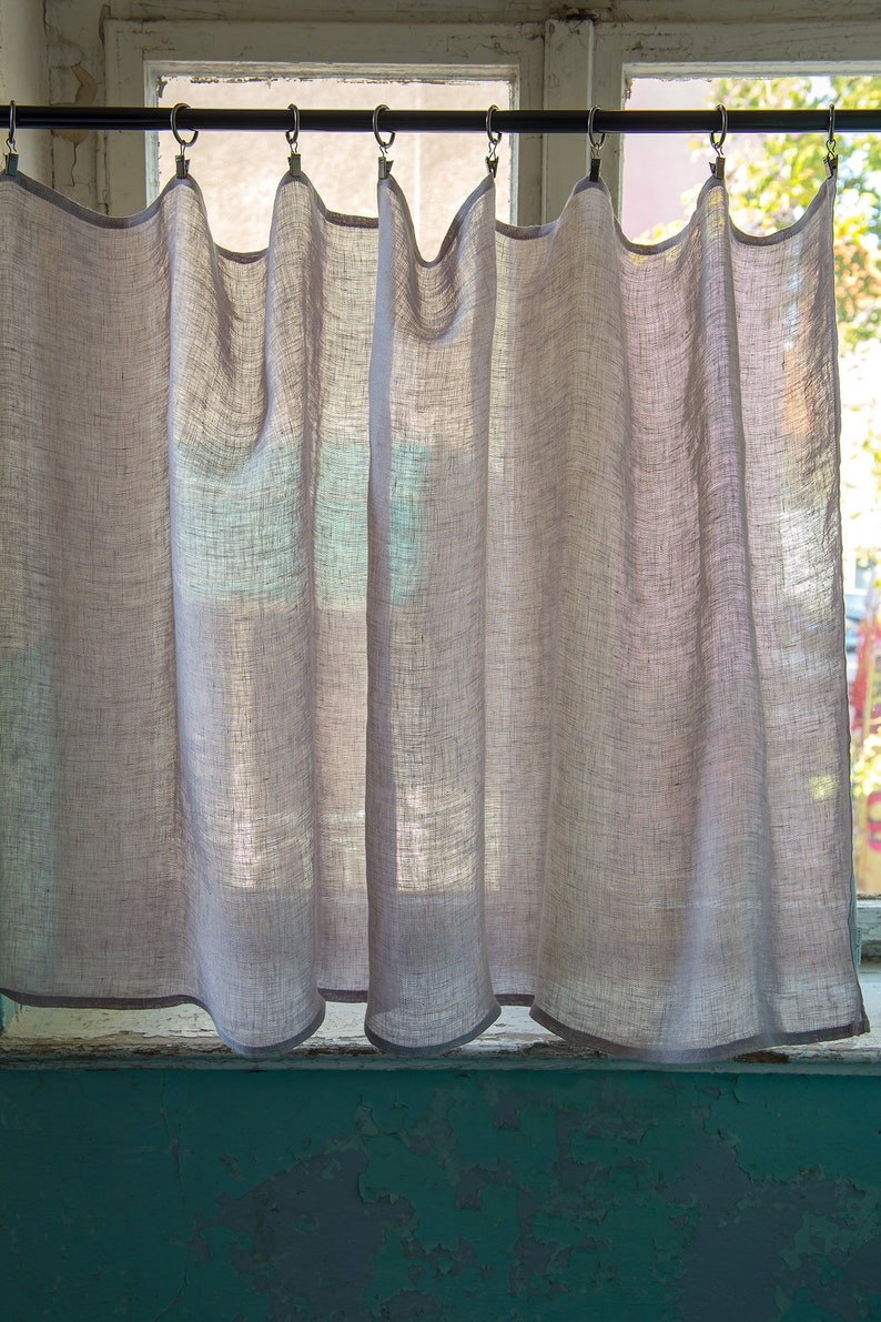 Gray Sheer Linen Cafe Curtains Simple Linen Kitchen Valance Etsy