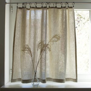 Linen Cafe Curtains, Beige Linen Kitchen Curtain, Bathroom Short Curtain, Linen Curtain with Clips, Cafe Curtain for Bathroom, Oatmeal Panel