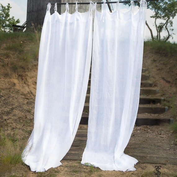 Custom Linen Curtain Panels White Tie Top Curtains Kitchen Etsy