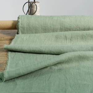 Green Linen Fabric By The Yard: Softened European Flax