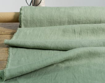 Groene linnen stof op maat gesneden: verzacht Europees vlas