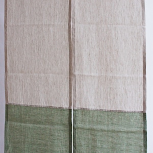Linen Noren Door Curtain, Green Room Divider, Burlap Doorway, Oatmeal Linen Patio Panel in Japanese Style, Tavanastudio Curtain Linen Panel