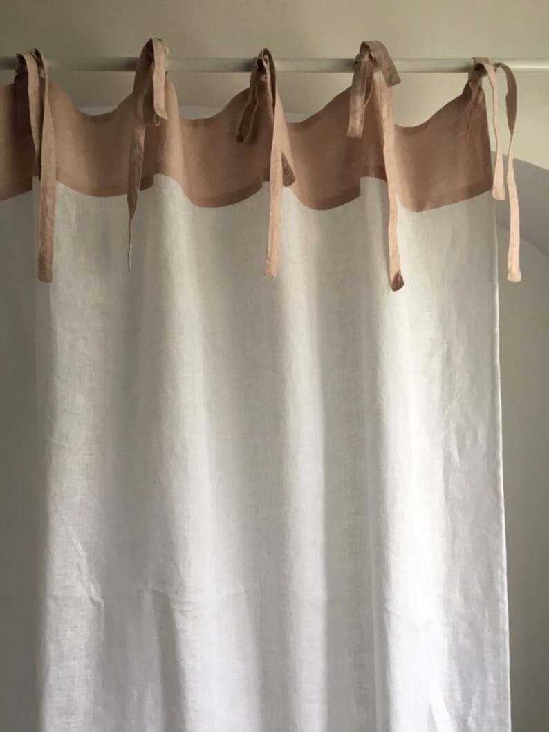 Tie Top Sheer Linen Curtains White Linen Curtain Panels Girl Etsy