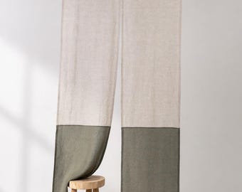 Linen Noren Curtain: Green & Oatmeal Japanese Room Divider