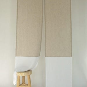 Beige Linen Noren Curtain, Japanese Door Curtain Beige White Color, Noren Door Curtain, Linen Panel like Room Divider, Japanese Curtains