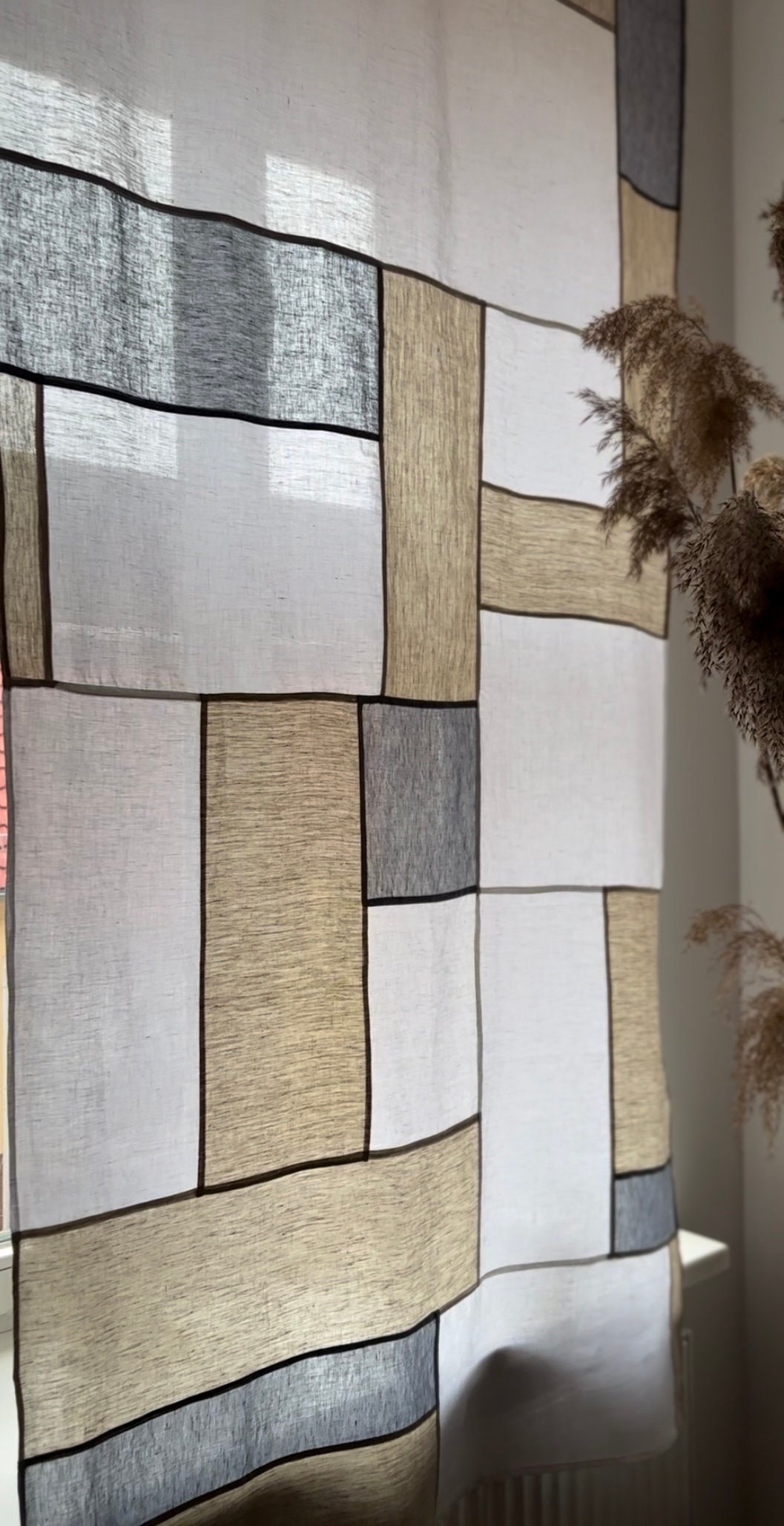 韓国のポジャギリネンカーテンパネル：手縫いのポジャギルーム