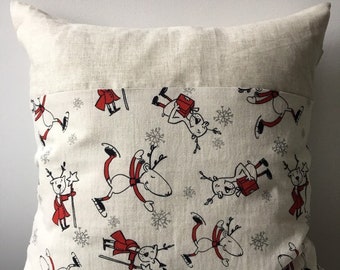 Christmas Cushion Cover Pillow, Linen Christmas Pillow Cover, Linen Pillow Case with a Reindeer Motif, Christmas Decor, Reinder Christmas