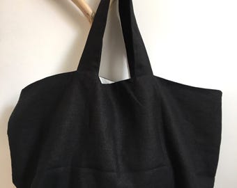 Black Linen Tote Bag: Oversized Tyvek Beach Shopper