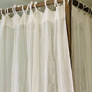 Ivoorkleurige linnen gordijnen, boho-gordijnen met striksluiting