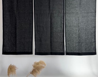 Linen Noren, Three Panel Noren, Japanese Linen Curtain, Door Curtain Noren, Rod Pocket Linen Curtain, Room Divider Noren, Black Noren