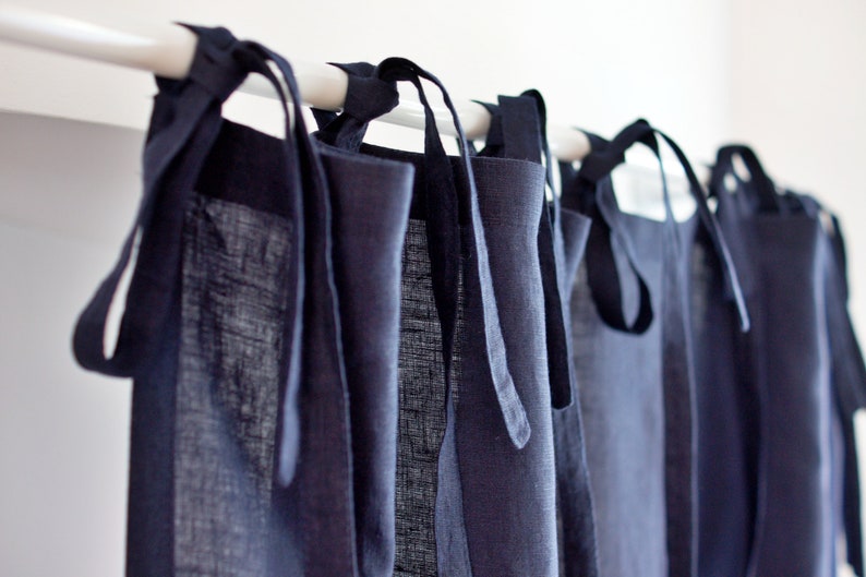 Navy Blue Linen Curtain Tie Top Linen Curtain Panel Navy Etsy
