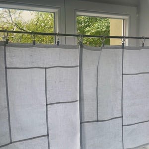 Pojagi Curtain, Korean Curtain White, Linen Bojagi Curtain, Patchwork Curtain Linen, Linen Clips Curtains, Linen Kitchen Curtains,