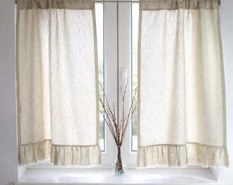 Linen Ruffle Cafe Curtain - Farmhouse Elegance for Kitchen