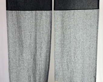 Noren Curtain Linen, Dark Linen Japanese Noren Curtain, Doorway Curtain Panel, Black Linen Noren, Double Color Curtain, Noren Black Panel