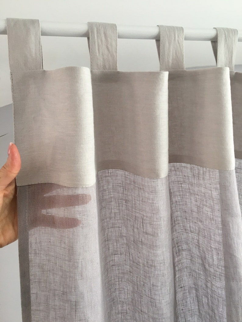 Light Grey Sheer Linen Curtain Grey Linen Curtains Tab Top Etsy