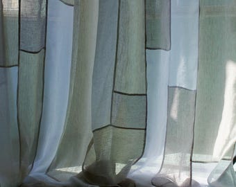 Bojagi Linen Curtain: Navy Blue Patchwork Style - Etsy