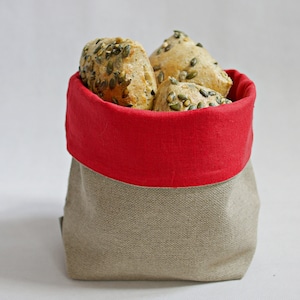 Bread Basket for Christmas Table, Red Linen Bread Basket in Rustic Style, Christmas Table Decor, Linen Holiday Table, Rustic Bread Basket
