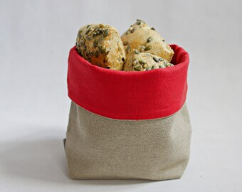 Bread Basket for Christmas Table, Red Linen Bread Basket in Rustic Style, Christmas Table Decor, Linen Holiday Table, Rustic Bread Basket