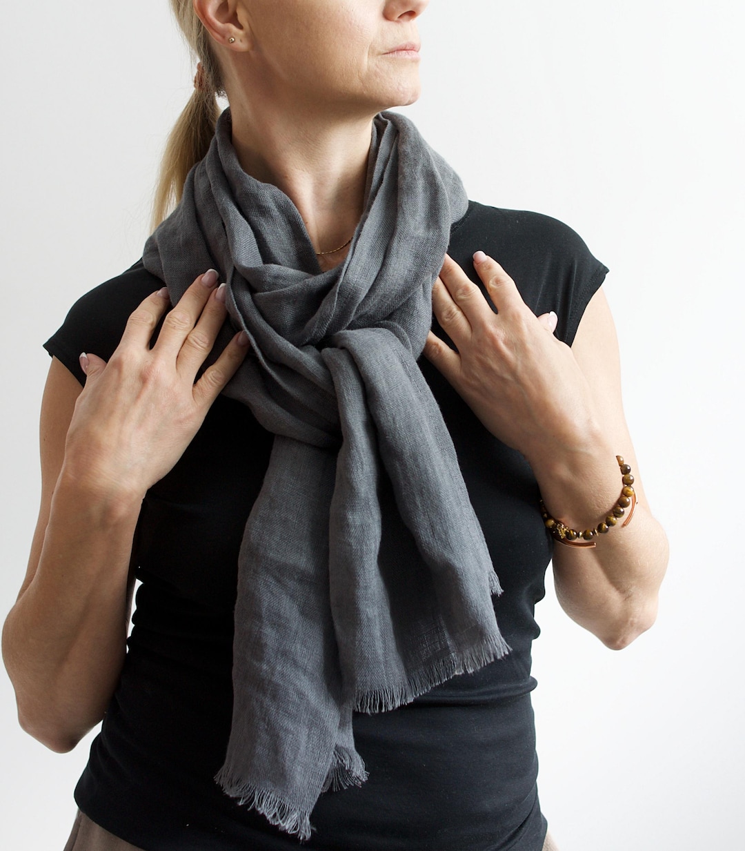 Black Linen Gauze Scarf: Long Sheer Travel Shawl - Etsy