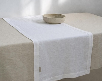 Elegant White Linen Table Runner – European Material, Rustic Style
