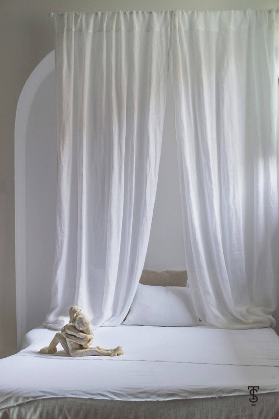 White Linen Rod Pocket Curtains Easy To Hang Linen Muslin Etsy