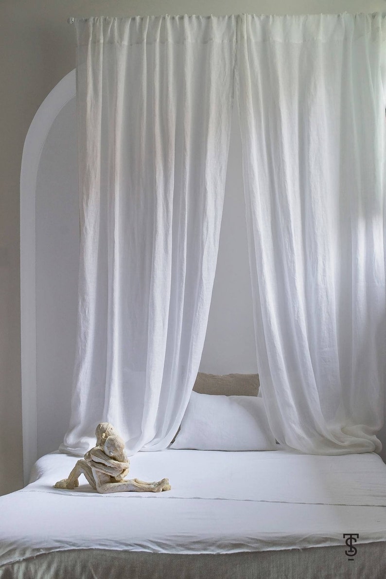 White Linen Rod Pocket Curtains Easy to Hang Linen Muslin Etsy