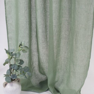 Green Linen Curtain in simple Style, Sheer Linen Curtain in Green Color, Linen Curtain Panel, Rod Pocket Linen Panel, Clips Linen Drapes image 7