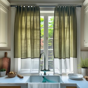 Fester Cafe Vorhang: Grün & Weißer durchsichtiger Küchen Volant