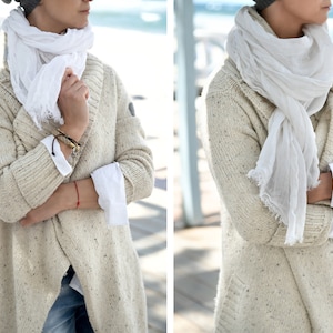 White Linen Scarf, Soft Scarf Linen Muslin, Unisex Linen Long Scarf, White Linen Shawl, Custom Color Scarf, Linen Scarf Lightweight,