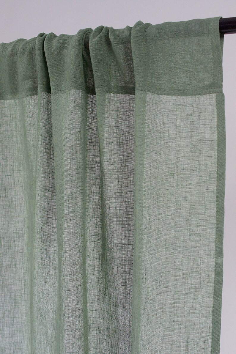 Green Linen Curtain in simple Style, Sheer Linen Curtain in Green Color, Linen Curtain Panel, Rod Pocket Linen Panel, Clips Linen Drapes image 5