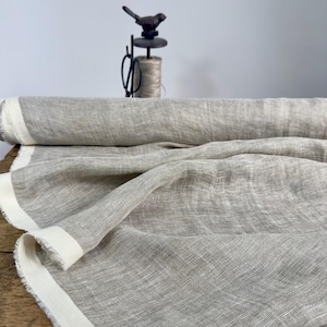 Beige Linen Fabric by Yard, Sheer Linen Fabric for Drape