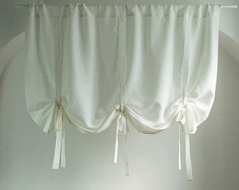 White Linen Tie Up Curtain with Valance Curtain, Tie Up Balloon Shade, Custom Window Shade Country Cottage, White Balloon Shades, Valance