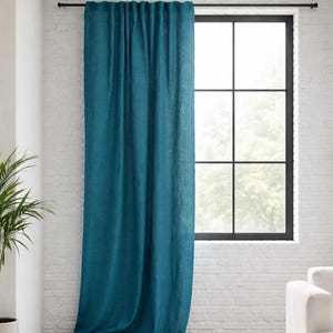 Cortina de lino pesado: verde azulado y verde azulado, panel personalizado