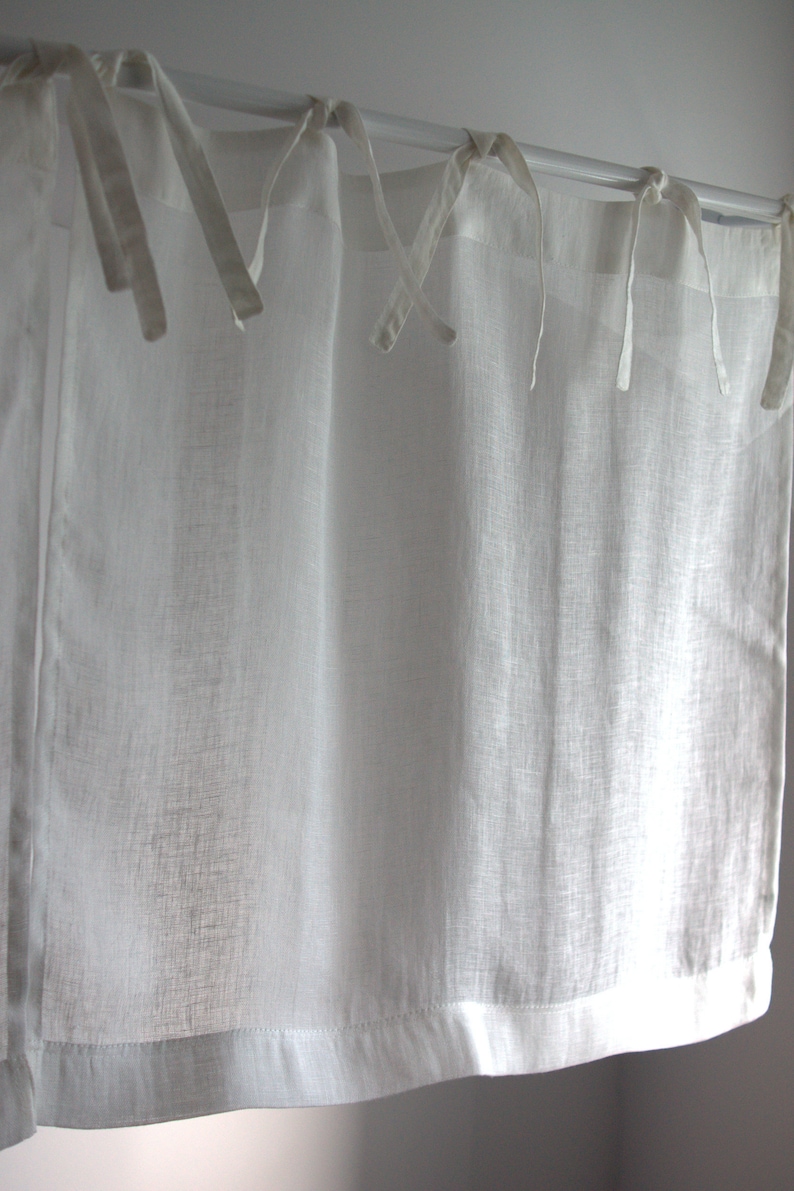 Tie Top Linen Cafe Curtain Linen Kitchen Curtains Sheer Etsy