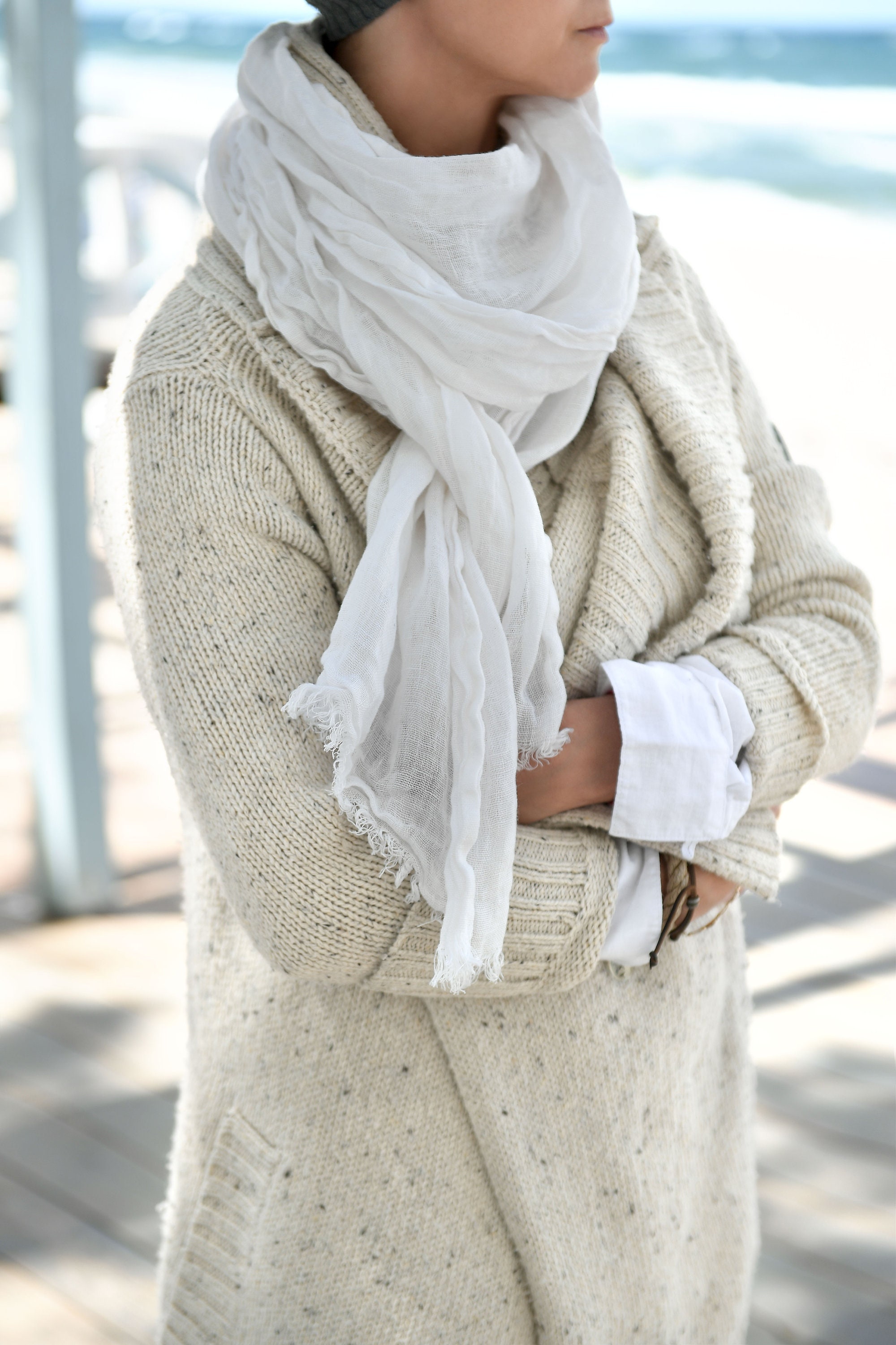 Ivory Linen Scarf Soft and Long Linen Scarf in off White - Etsy