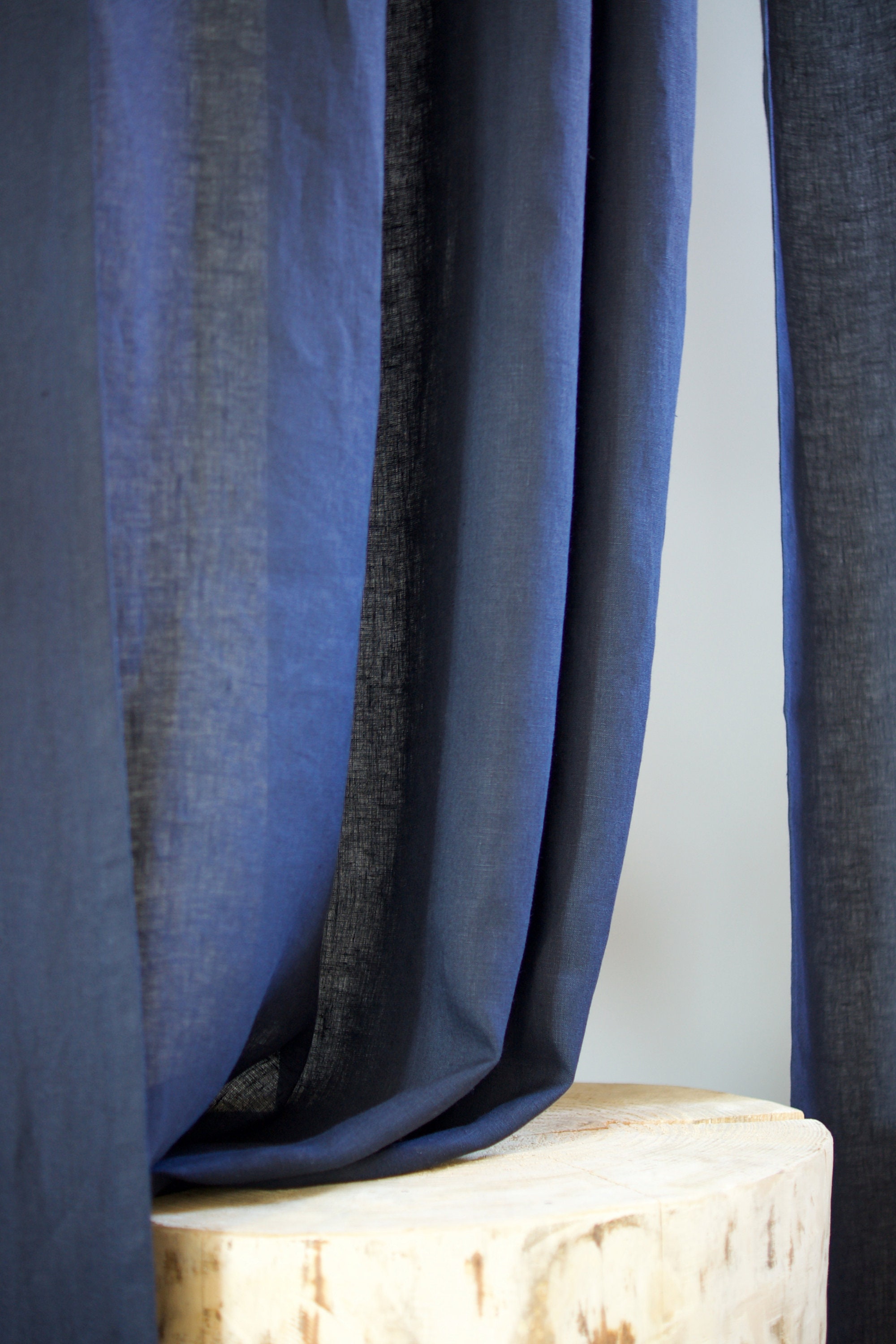 Navy Blue Linen Curtain Tie Top Linen Curtain Panel Navy Etsy