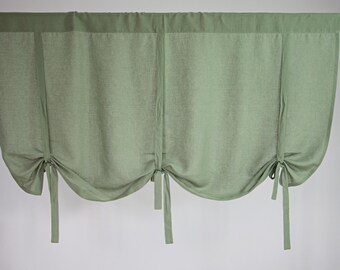 Vetiver Green Linen Tie-Up Curtain: Handmade Balloon Shade