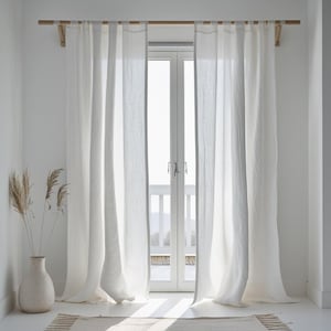 White Linen Curtain, Tab Top Linen Curtain Panel, White Linen Drapes, Tab Top Window Panel, Tab Top Curtains, European Linen Curtains