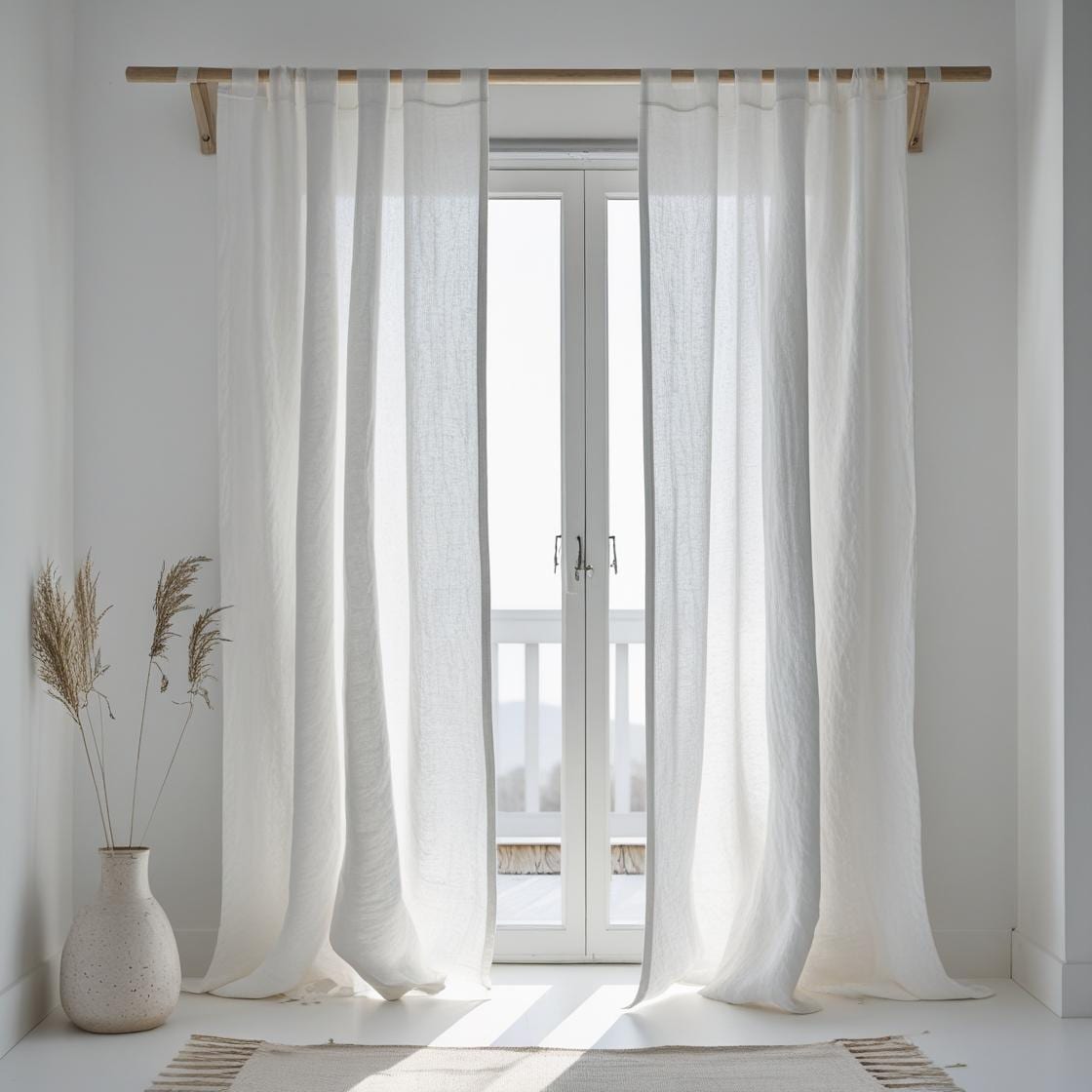 White Linen Curtain, Tab Top Linen Curtain Panel, White Linen Drapes, Tab Top Window Panel, Tab Top Curtains, European Linen Curtains