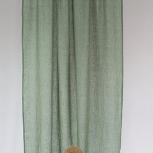 Green Linen Curtain in simple Style, Sheer Linen Curtain in Green Color, Linen Curtain Panel, Rod Pocket Linen Panel, Clips Linen Drapes image 3