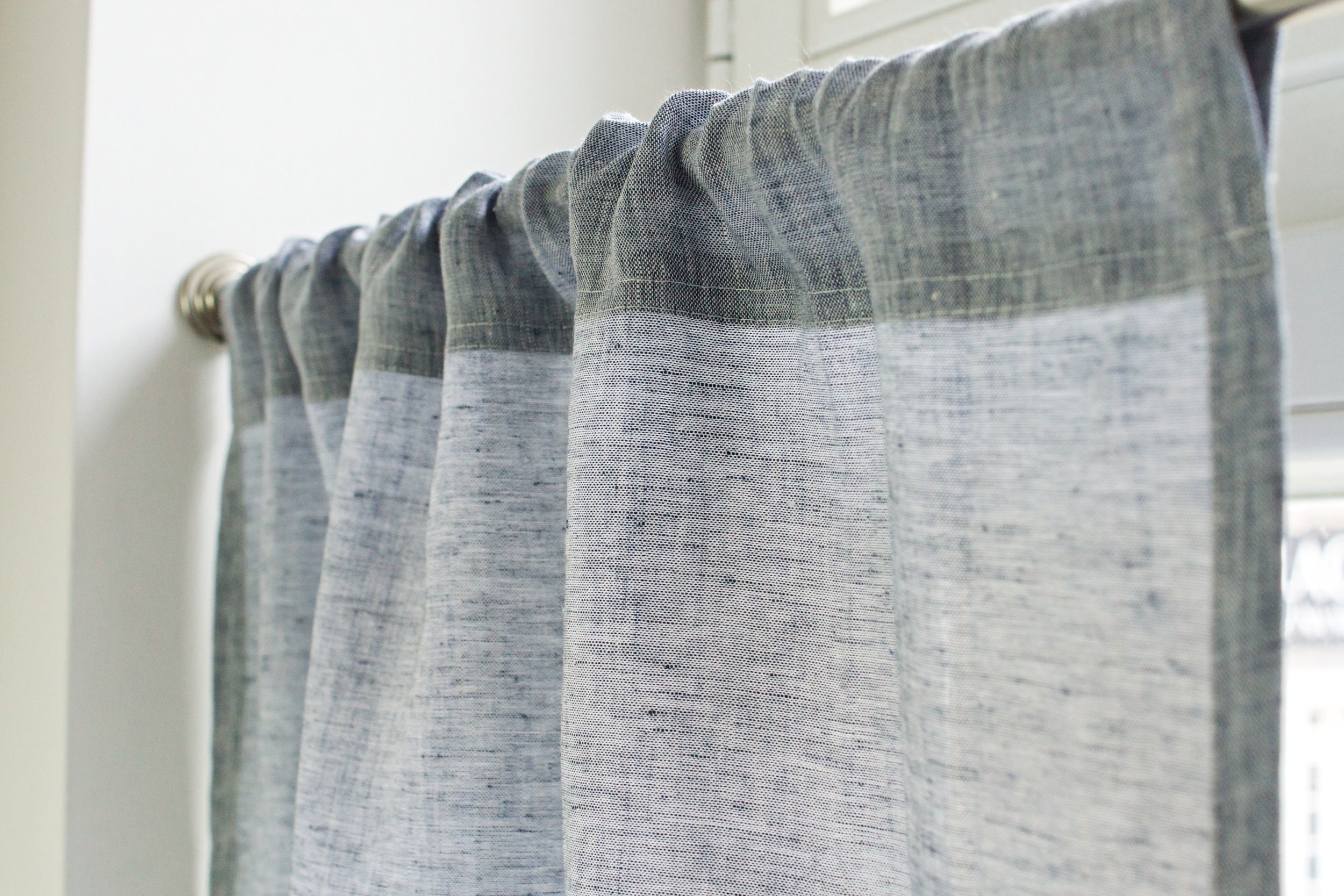 Blue Linen Cafe Curtain: Rod Pocket Kitchen Valance - 27